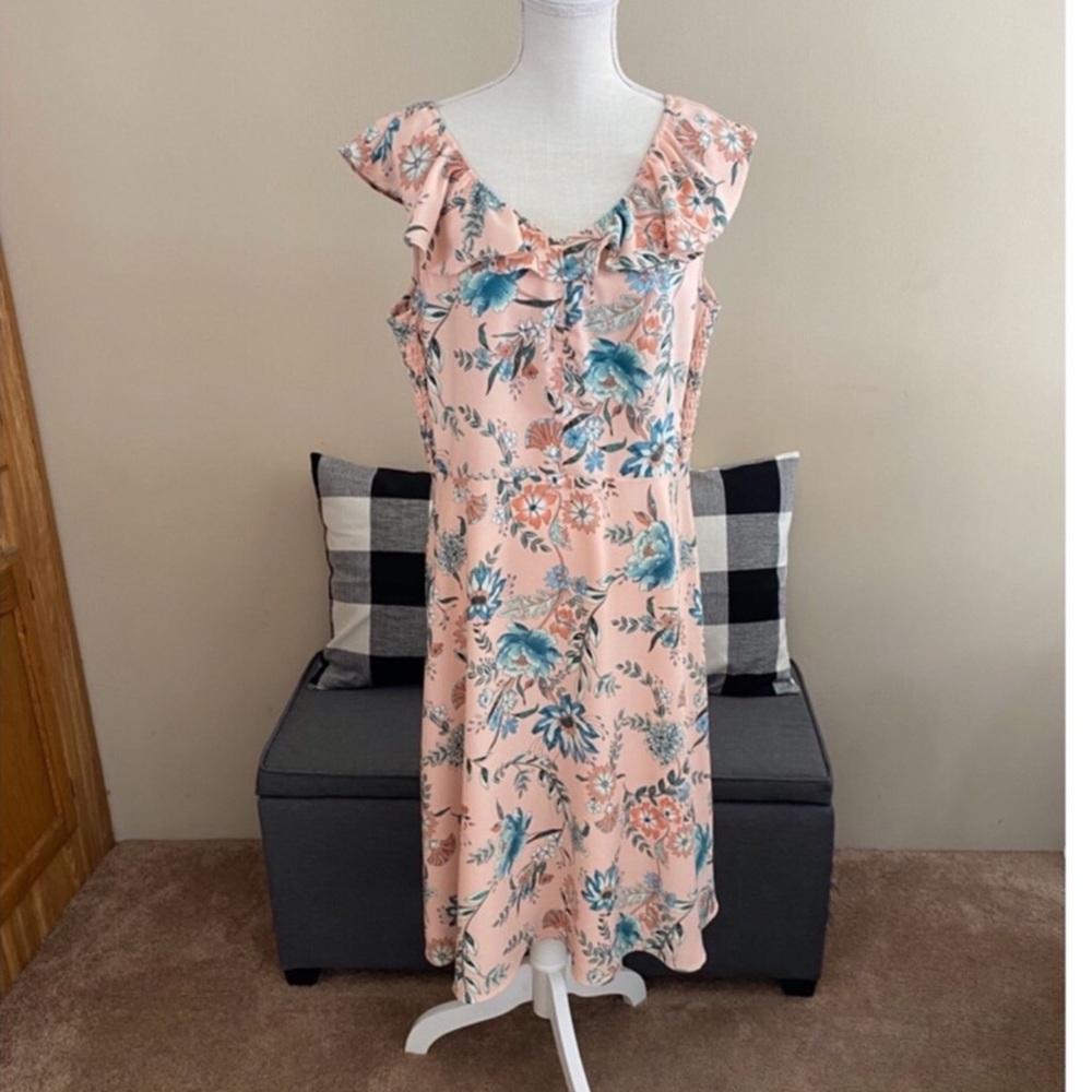 LOFT Floral Ruffle Midi Dress Sz L